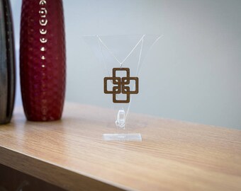 Entwined Squared Pendant with Silver Chain / Premium Walnut