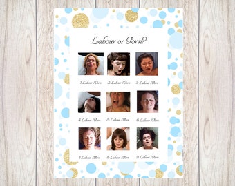 Porn Or Labor,Baby Shower Game,Loving Or Labor,Labor,labour baby game,birth or porn,baby boy,funny adult game,pain or pleasure,Blue,005