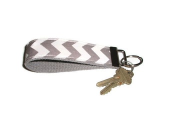 Gray Chevron Wristlet Keychain