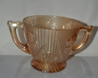 Vintage Jeannette Glass Iris Iridescent Flora Gold Carnival Glass Open Sugar Bowl