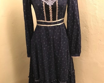Gunne Sax Seventies Navy Prairie Dress Size S/M