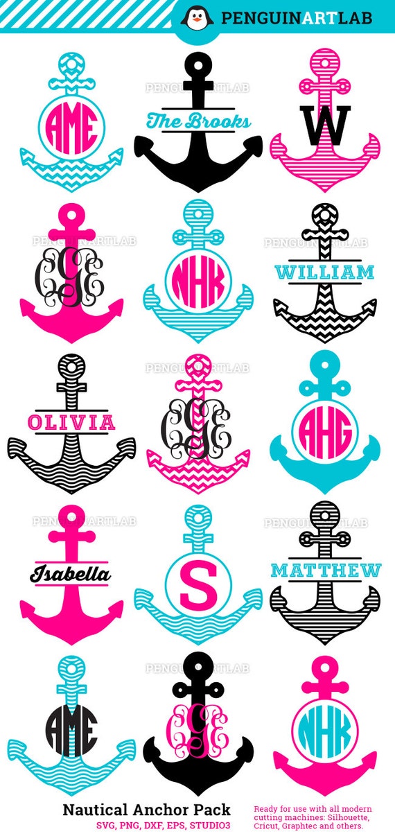 Download Anchor Monogram Frames SVG Cutting Files Nautical Anchors