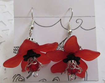 Red and Black Flower Earrings