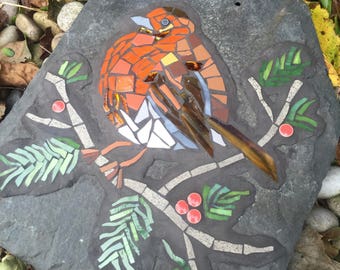 Winter Robin on Slate Mosaic
