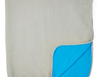 Teal-Gray 2-layer Big Bambino: made with 100% Organic Cotton Muslin. (extra large 60"x72") for older kids & adults