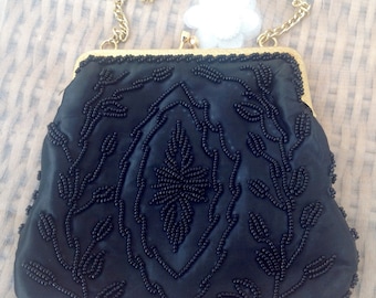 1960's Black Beaded Evening Bag