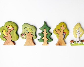 Tree set (5 pcs) Woodland set puzzle Nature table Tree figurine Toys for kids Toddler toys Forest play space