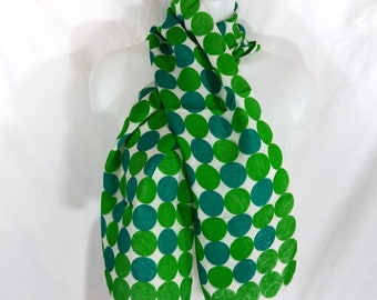 VTG FioRio All Silk Double Layer Scarf Mod Green Polka Dots 10x48 Inches