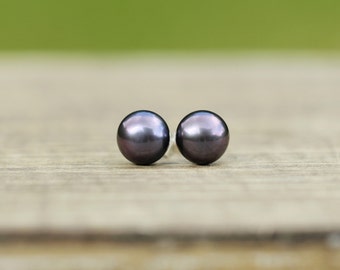 Black Pearl Studs, Freshwater Pearl Earrings, Tiny Stud Earrings, Pearl Stud Earrings, Real Pearl Studs, Bridesmaid Gift, Bridal 7mm Studs