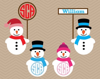 Christmas Snowman with Monogram and Sign banner DXF SVG PNG boy girn winter, Silhouette studio, Cricut Design, Sure Cuts, Makes the Cut