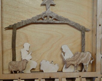 Light Nativity Scene. Dark stable and animals