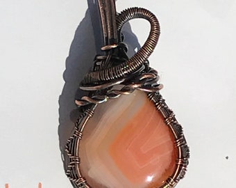 Orange Botswana Agate Wire Wrapped Pendant