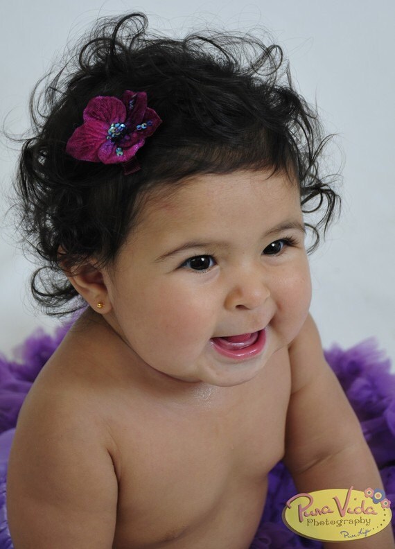 Eggplant Purple Flower Hair Clip for Little Girl/Dark Purple