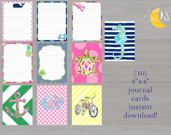 Preppy Journal Cards //Project Life //Pocket Scrapbooking// Lilly Pulitzer Inspired // Filler Cards// Instant Download //Planner Accessories