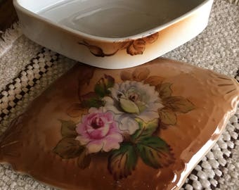 Lipper & Mann porcelain jewelry or trinket box with roses