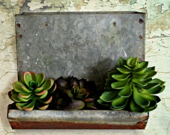 vintage galvanized chicken feeder, farmhouse style, succulent planter, outdoor planter, rustic decor