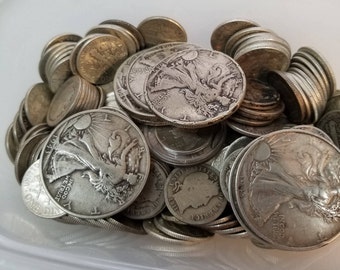 1 dollar face value 90% silver coins walking liberty, mercury dime, franklin half dollar bulk coins save shipping on multi. "Junk silver"