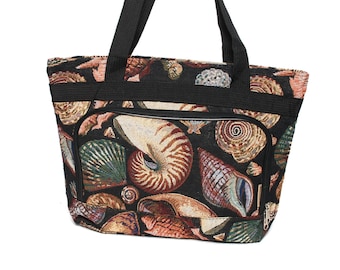 SEASHELL woven tapestry 80s 90s TOTE overnight messenger BEACH bag