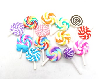 5 Pcs Cute Lollipop Cabochons Polymer Clay Cabochons Mixed Colors