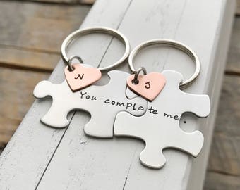 custom puzzle piece key chains his and hers you complete me gift for him gift for her jewelry