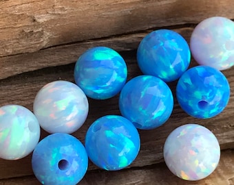 6mm LIGHT BLUE or WHITE Opal Round Beads -Smooth Opal Beads-Wholesale Lot, Fully Drilled Holes-Jewelry Making-October Birthstone