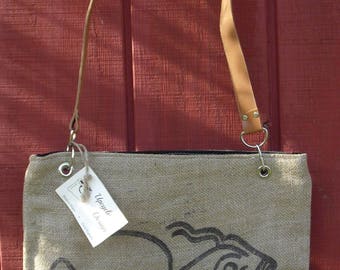 Rustic Upscaled Recycled Burlap Coffee Sack Tote Bag
