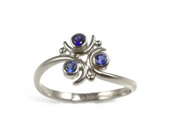 Zora Sapphire Ring in Sterling Silver - Geeky Ring - Legend of Zelda - Three Stone Ring, Ocarina of Time, Nintendo, Gaming