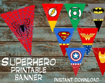 Superhero Party Banner, Superhero Printable Party Banner, Superhero Birthday Banner, Superhero INSTANT DOWNLOAD Banner, Superhero Banner