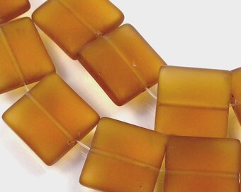 12mm Frosted Sea Glass Square Beads (13) Matte - Topaz / Sun (e7341)