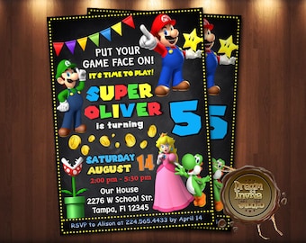 Super Mario Invitation, Super Mario Printable Invitation, Mario Digital File, Super Mario Birthday Party Invitation, Luigi, Yoshi, Mario