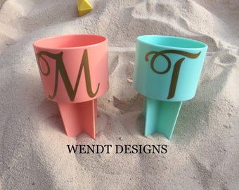 Curly Initial Beach Cup Holder, Beach Spiker, Personalized Spiker, Monogram, Beach Spike, Drink Holder, Sand Spike