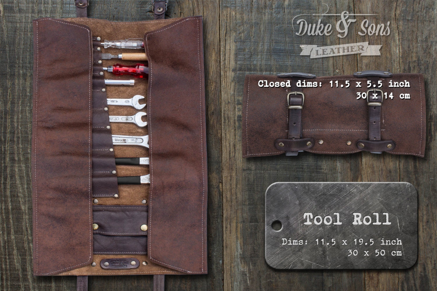 Handmade brown Leather Tool Roll with pockets to store your