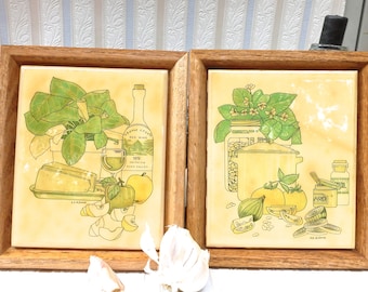 Ceramic Trivets, Italian Kitchen Decor, Vintage Napa Valley Art, Framed Wall Plaques, Artist signed "b.b la femme"
