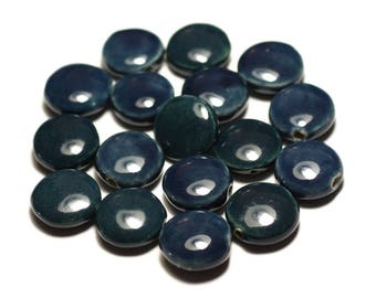 4pc - beads ceramic porcelain beads 16mm blue green Peacock duck oil - 8741140017672