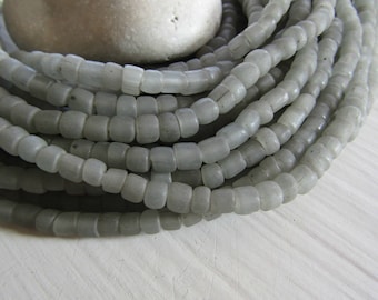 small matte grey seed bead, transparent glass bead, irregular barrel tube spacer, New Indo-pacific 3 to 6 mm / 22 inche strand - 7ab29-35
