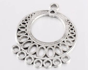 4 silver ethnic connectors multi-trous 37mm