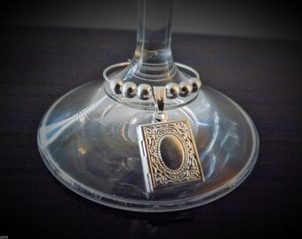10 Silver Plated Locket Wine Glass Charms