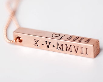Custom 3D Bar Pendant Necklace - Copper Stamped Pendant - Copper Necklace - Custom Necklace - Coordinates Name Date Necklace