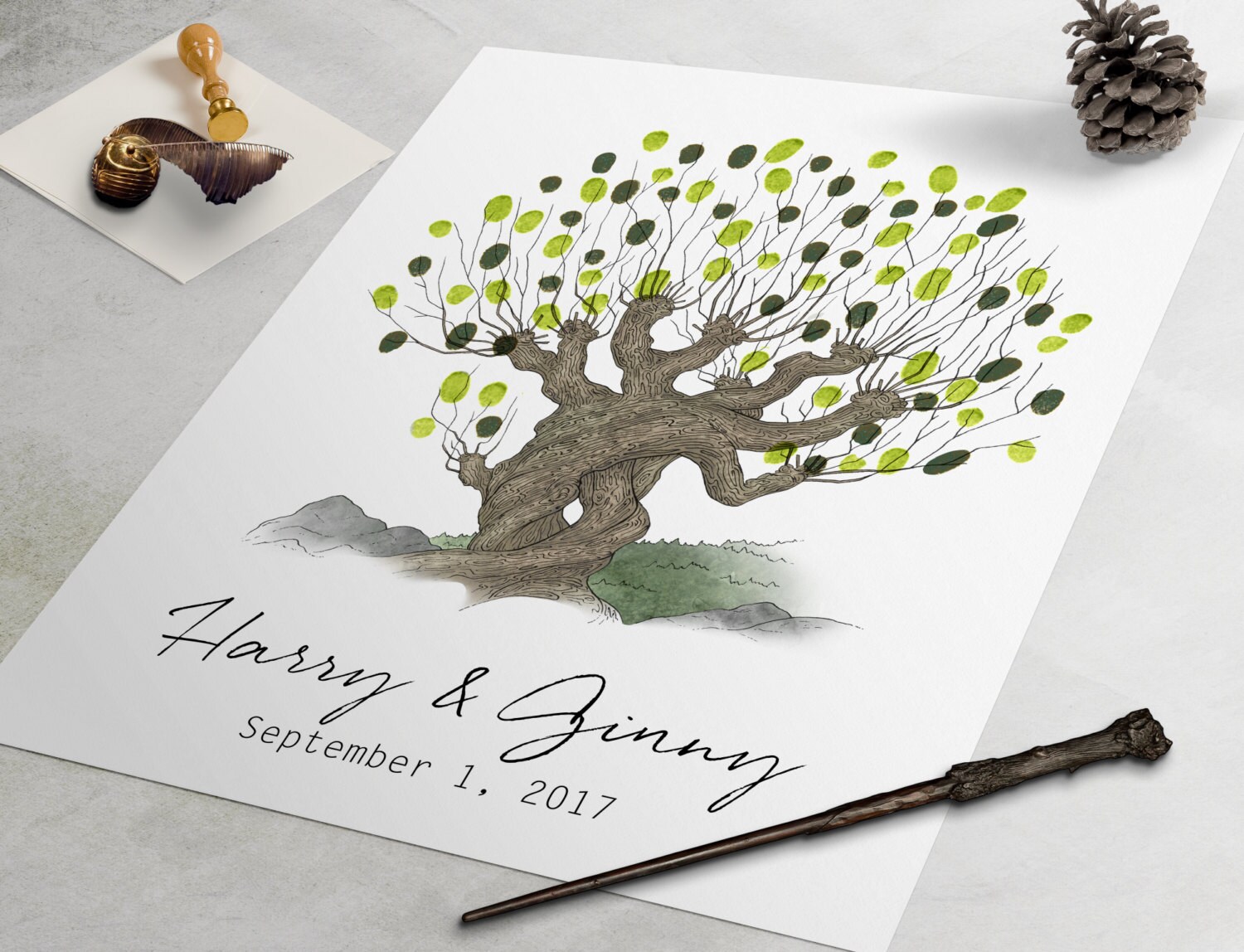 Harry Potter Wedding Guest Book: Whomping Willow fingerprint