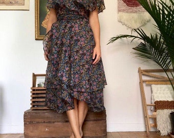 Late 1940s Floral print medi Dress