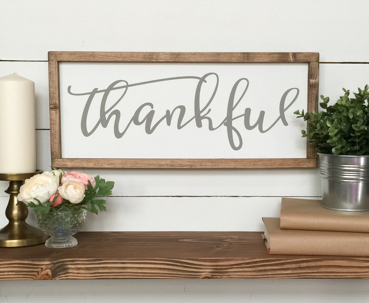 Thankful Wooden Sign Farmhouse Decor Wood Sign Gray