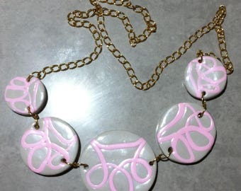 Necklace 5 pink and gray medallions