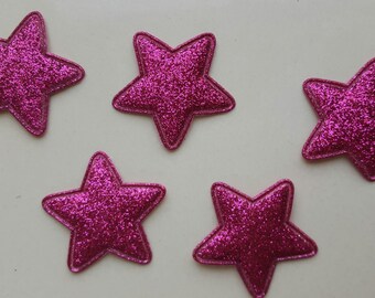 5 applique stars fuchsia glitter 34 mm