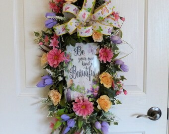 Swags for Front Door, Pink Flower Swag, Spring Door Swag