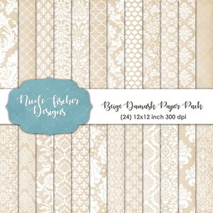 Beige Damask Paper Pack -INSTANT DOWNLOAD