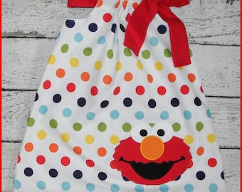 Rainbow Polka dot Sesame Street Elmo Pillowcase style dress