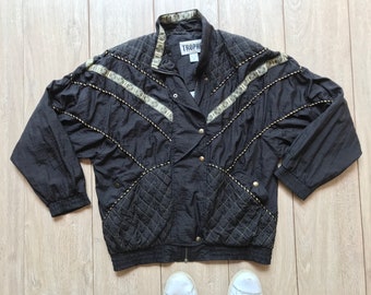 Trophé, Black Windbreaker Jacket, Vintage Jacket, 80s. Size M