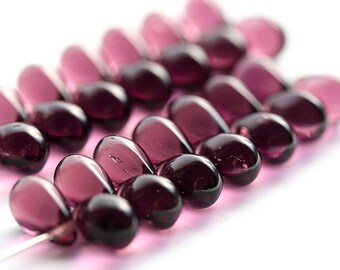 Dark Purple Czech Glass beads teardrops, Purple Amethyst drops - 6x9mm - 20pc - 0178