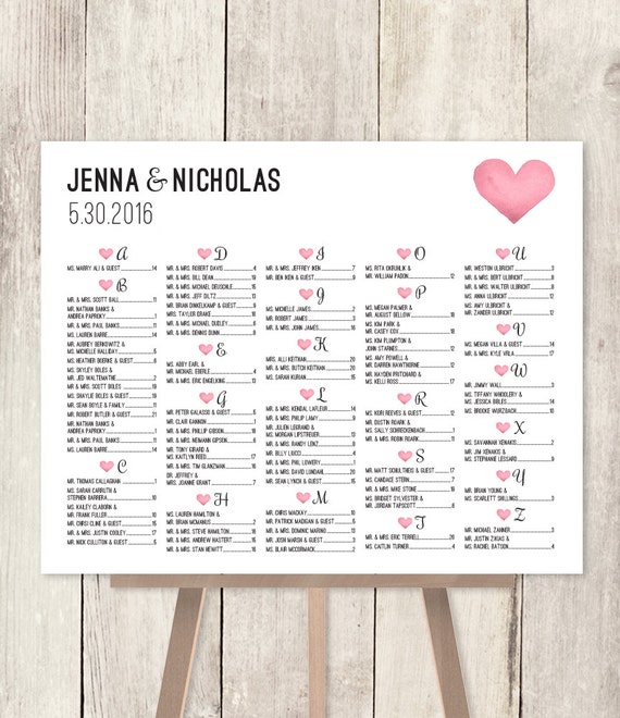 alphabetical seating chart sign diy wedding seating chart alphabetical wedding seating chart template