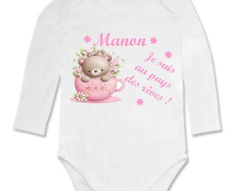 Bodysuit Teddy in the land of dreams, personalized with name